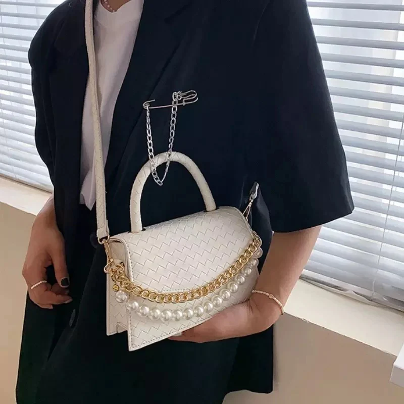 Pearl Chain Weave Tote Shoulder Messenger Bag - Image 2