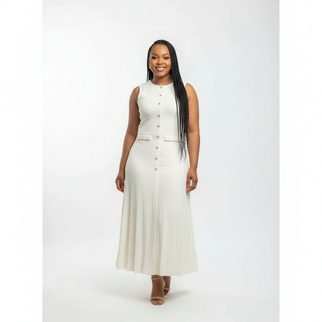 Pearl Decor Sleeveless Corset Midi Dress.