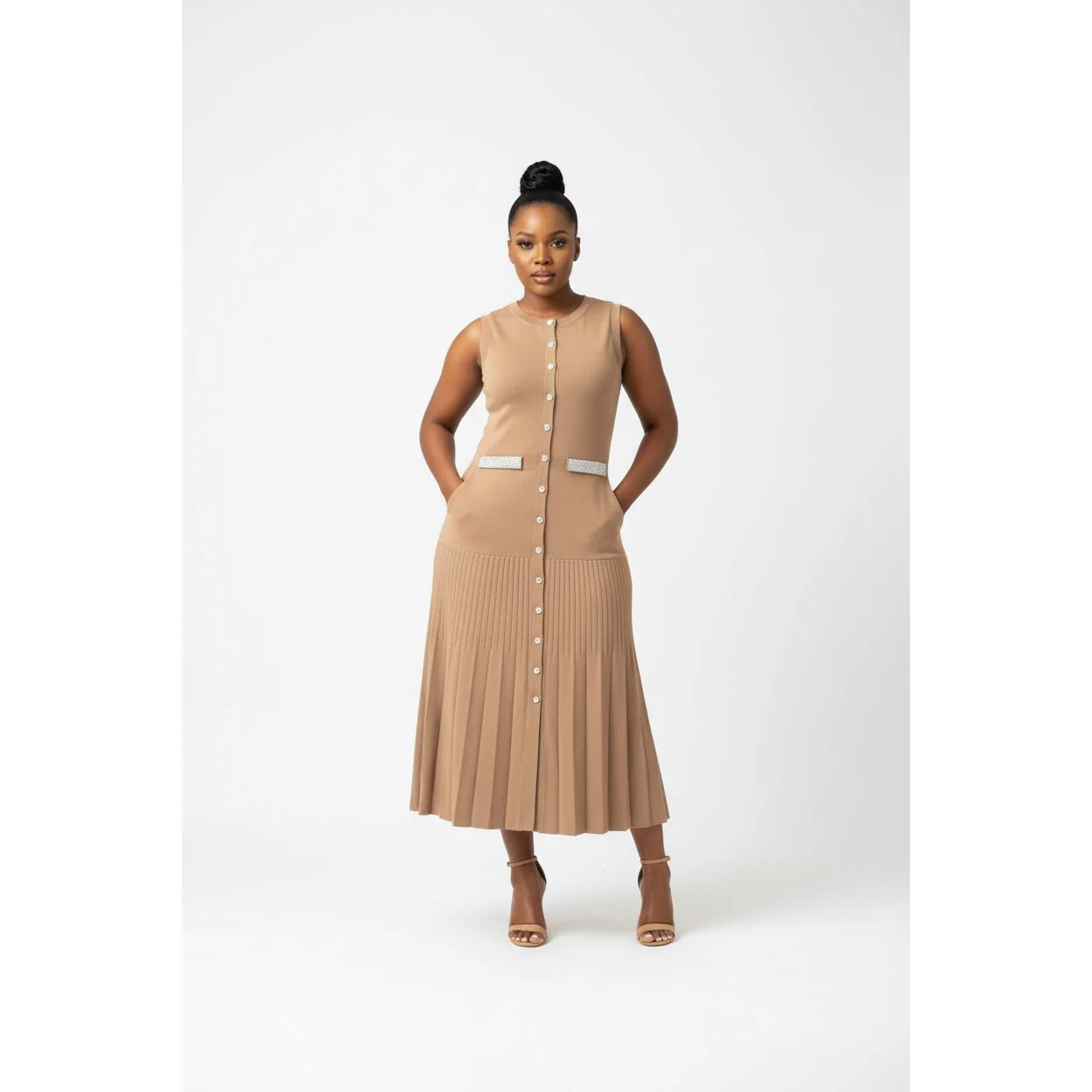 Pearls & Buttons Knit Bodycon Midi Dress - Image 4