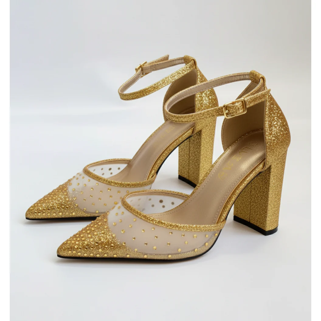 Pearls Decor High Chunky Block Closed Toe Heels - Image 2