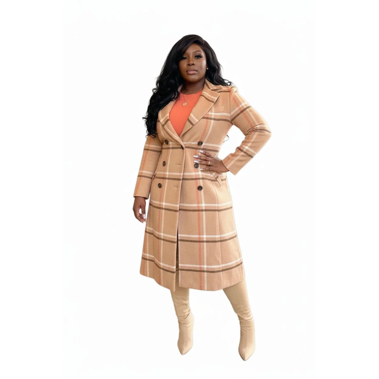 Plaid Double Breasted Coat - Image 2