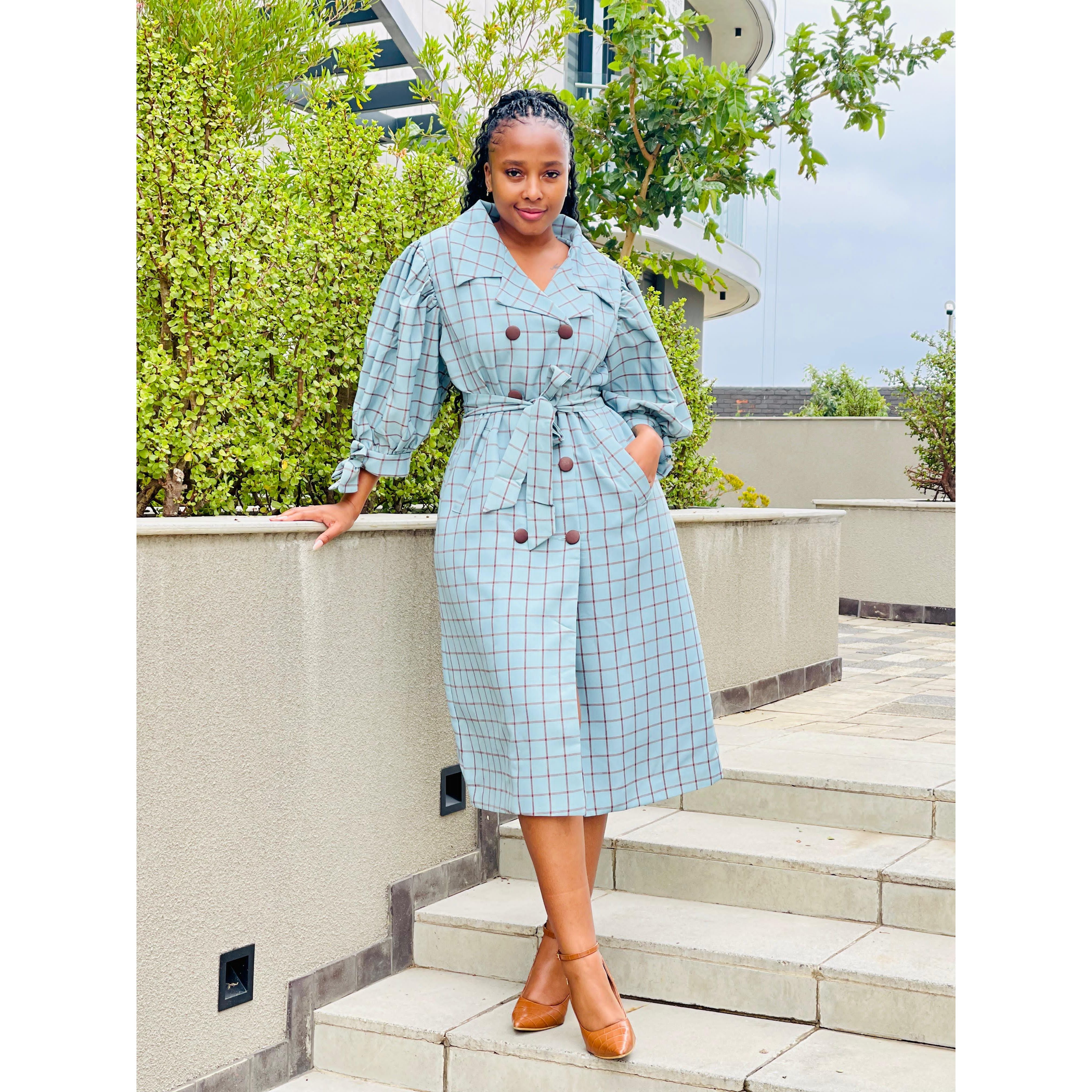 Plaid Double Breasted Short Sleeve Coat - Image 3