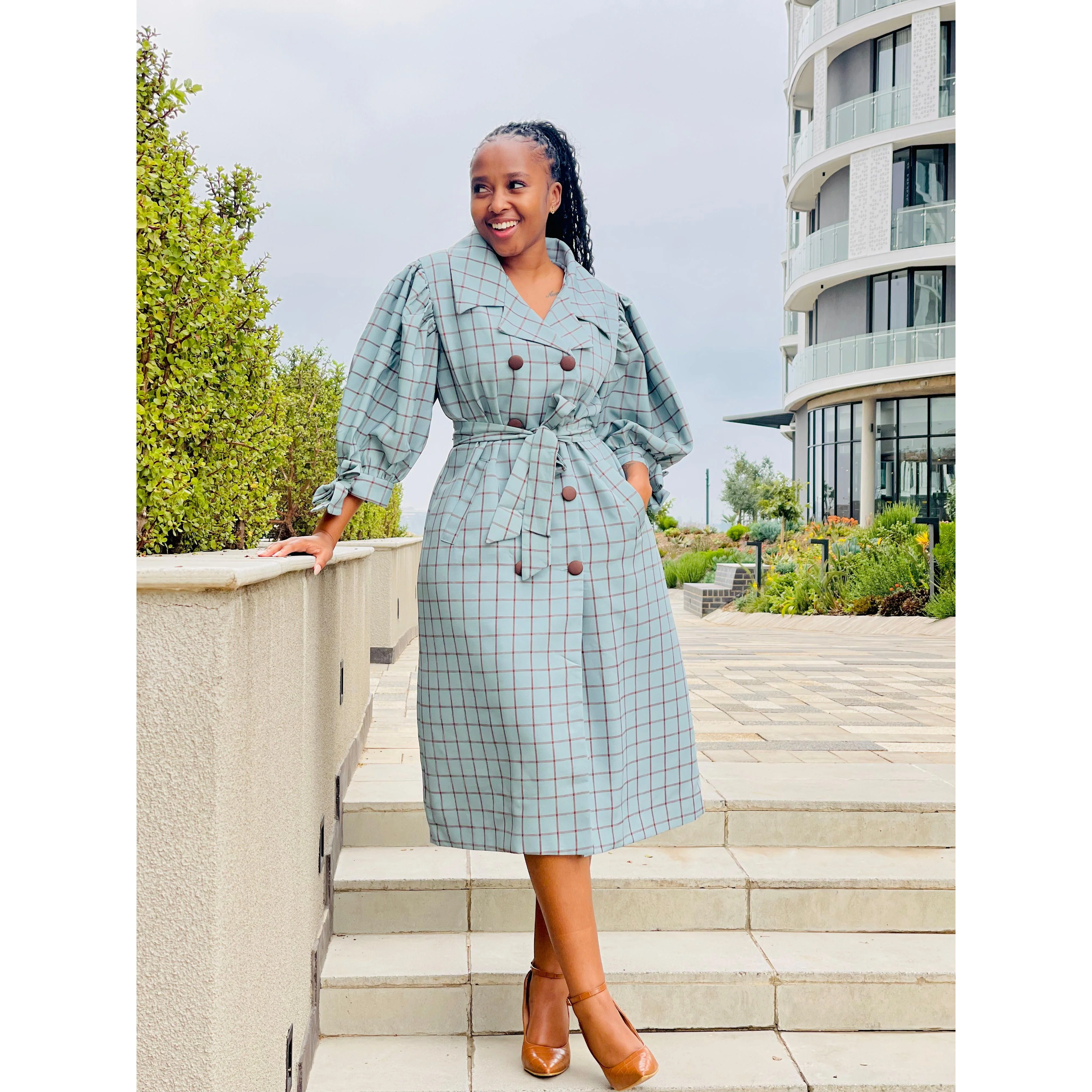 Plaid Double Breasted Short Sleeve Coat - Image 4