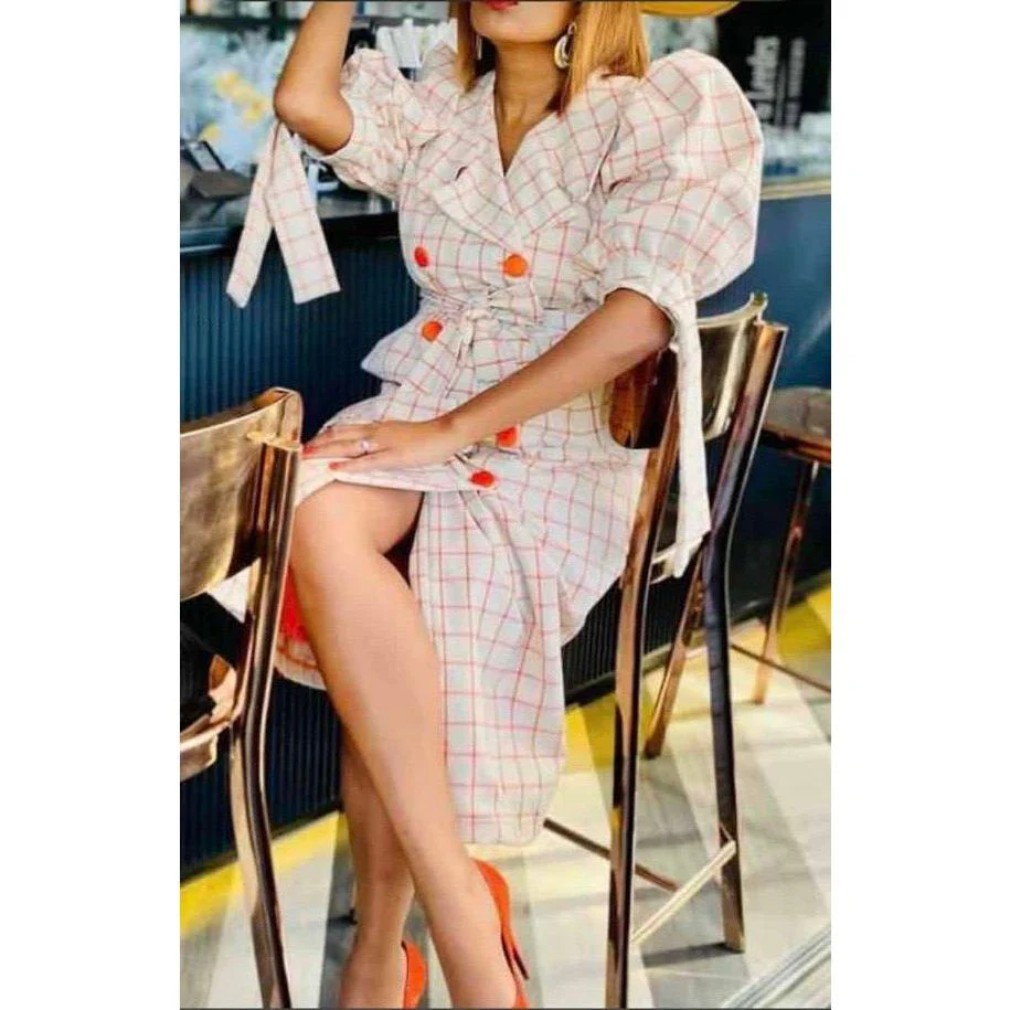 Plaid Double Breasted Short Sleeve Coat - Image 5