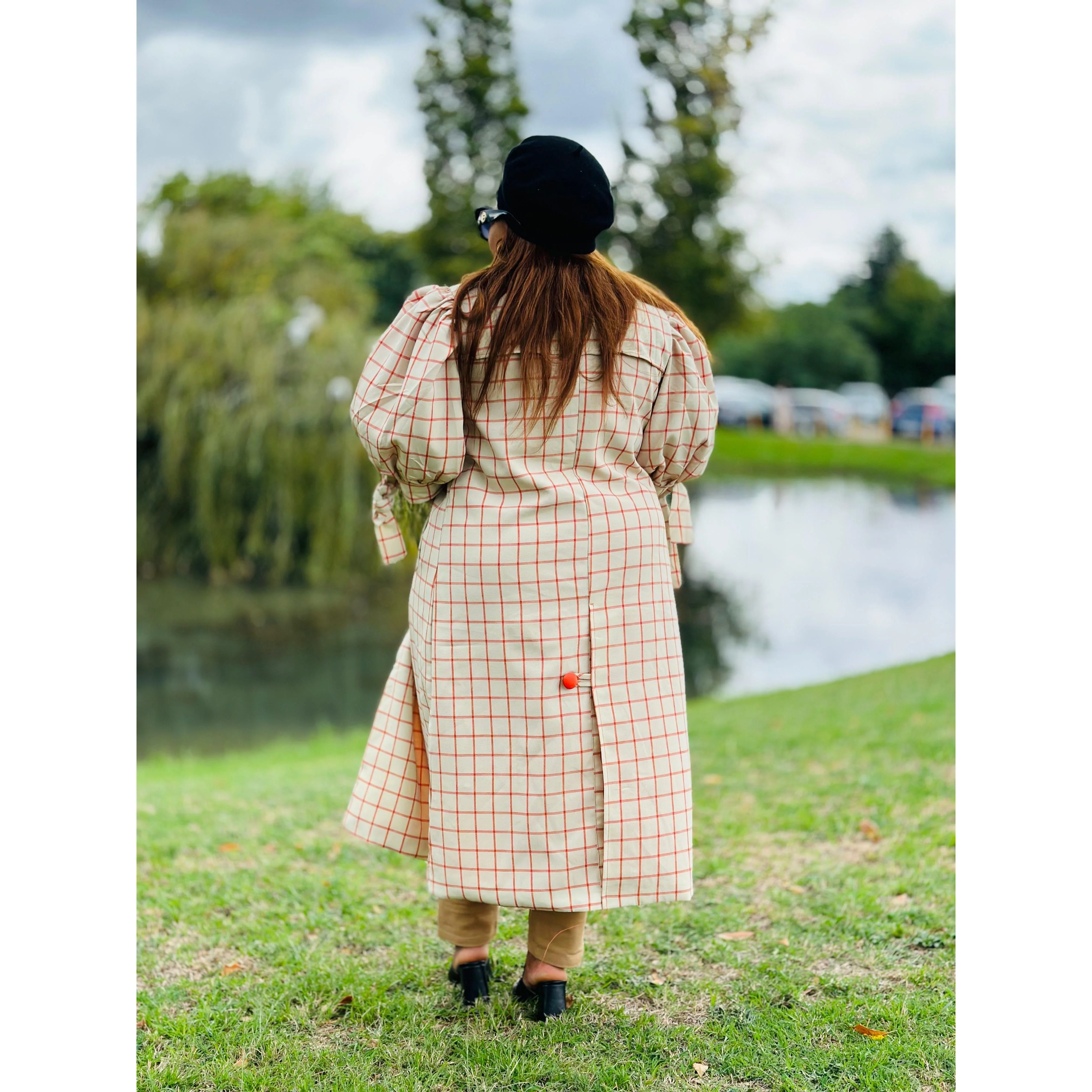 Plaid Double Breasted Short Sleeve Coat - Image 7