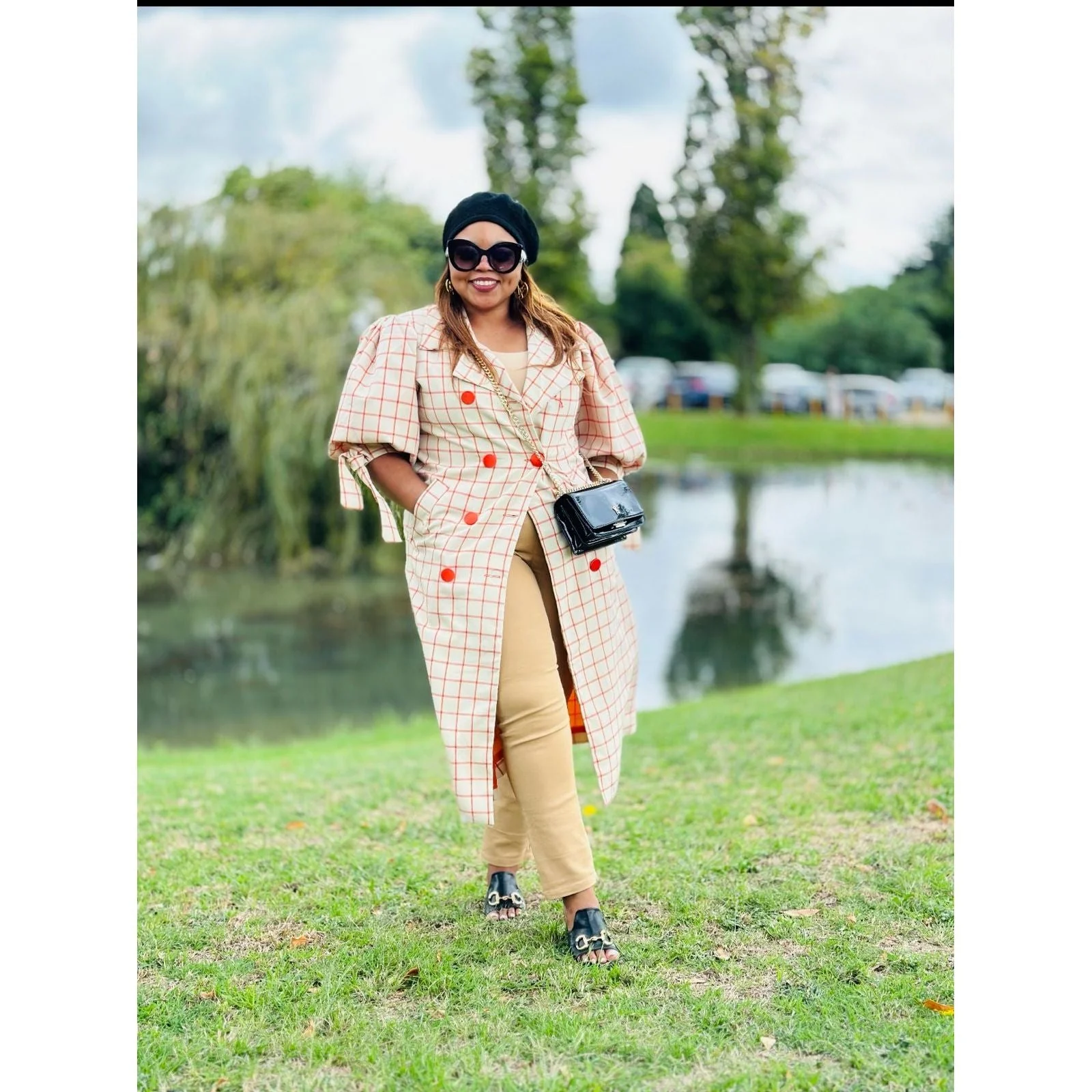 Plaid Double Breasted Short Sleeve Coat - Image 8