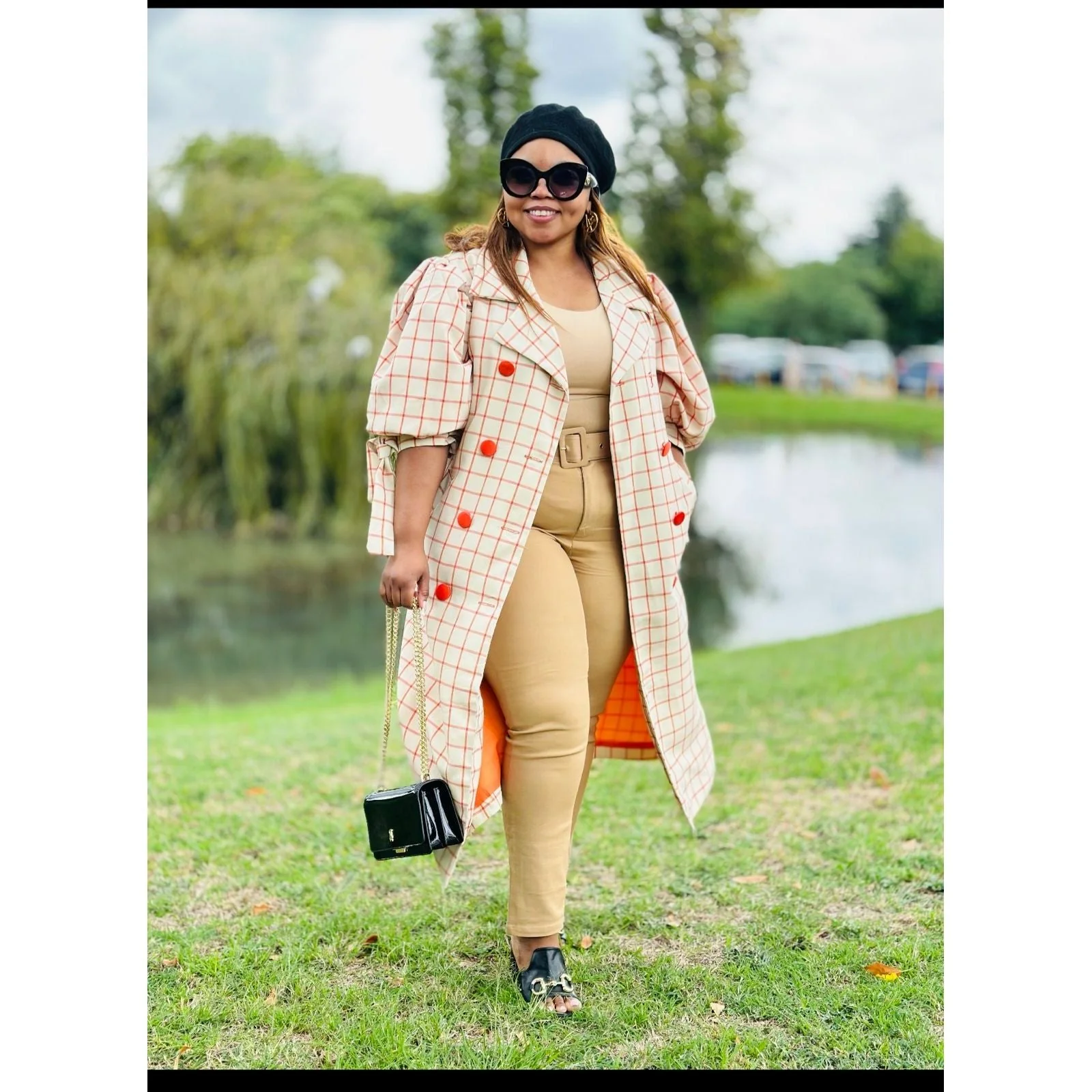 Plaid Double Breasted Short Sleeve Coat - Image 9