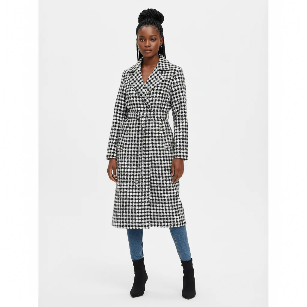 Plaid Print Belted Overcoat - Image 3