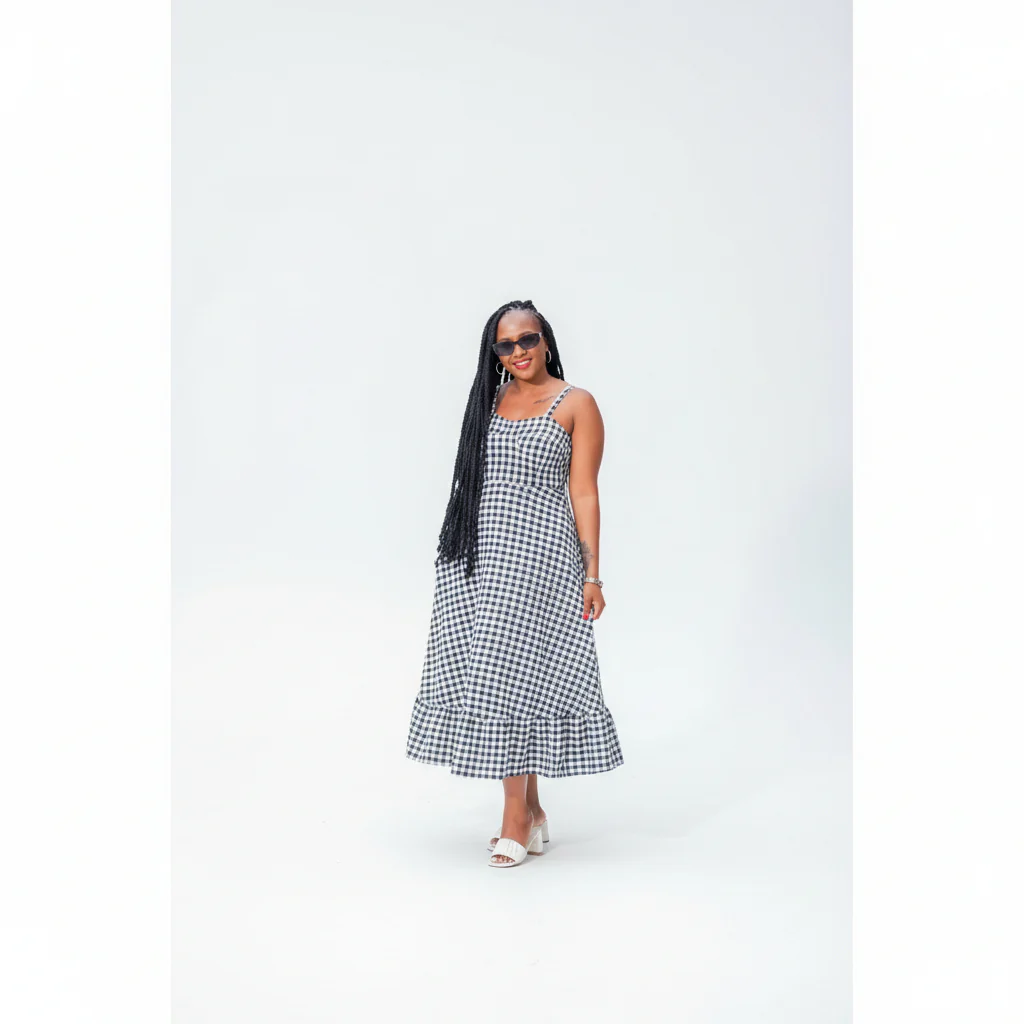 Plaid Printed Long Summer Dress - Image 8
