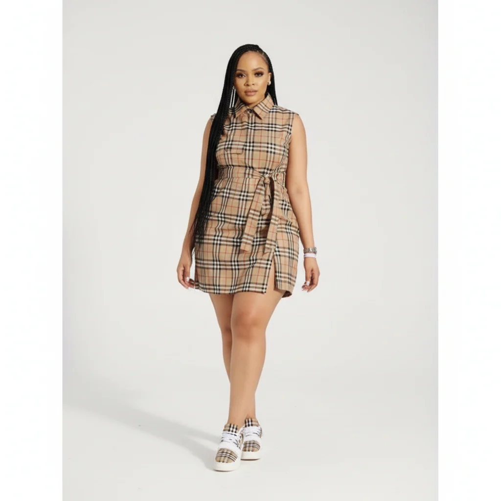 Plaid Side Slit Mini Shirt Dress - Image 2