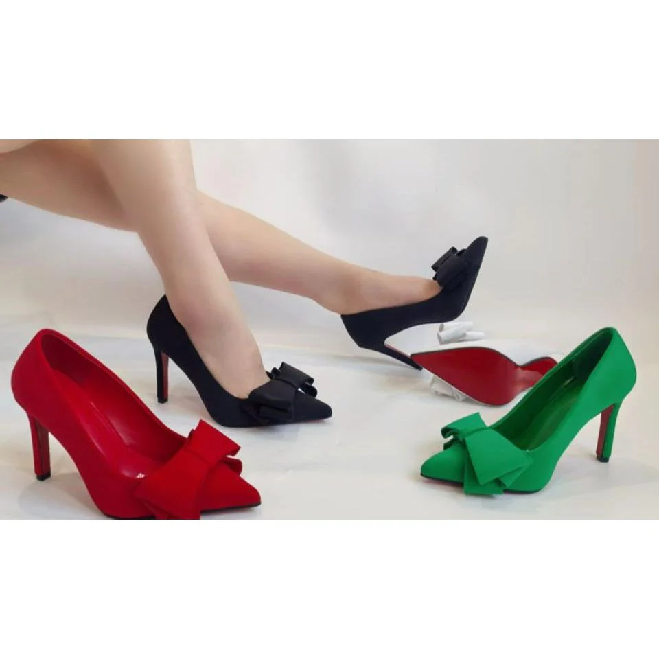 Plain Bow Decor Pointed Toe Party Shoes. - Image 2