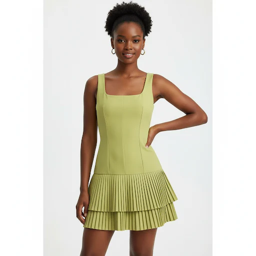 Plain Color Dream Girl Pleated Dress - Image 3