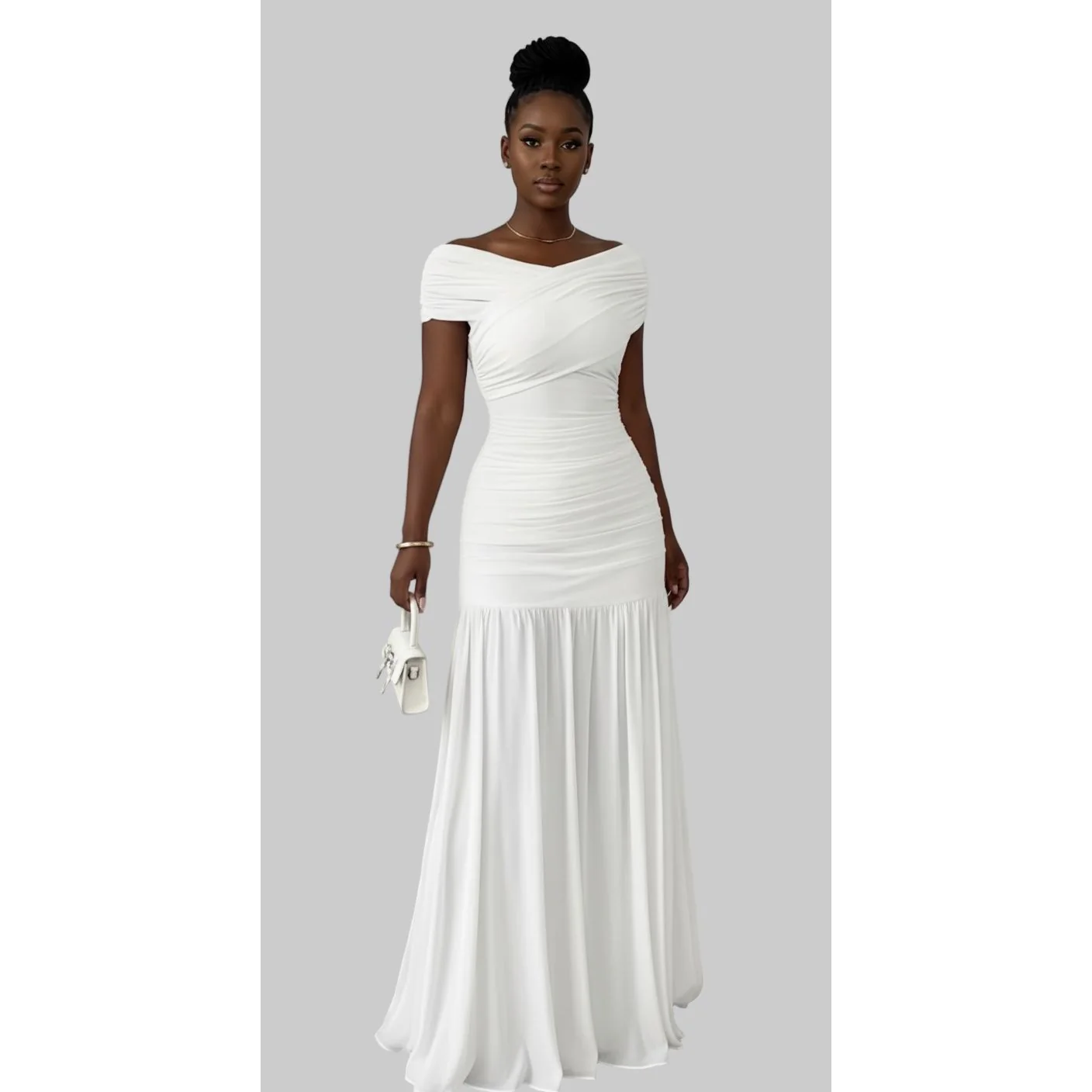 Plain Color Fitted Simple Maxi Dress - Image 3