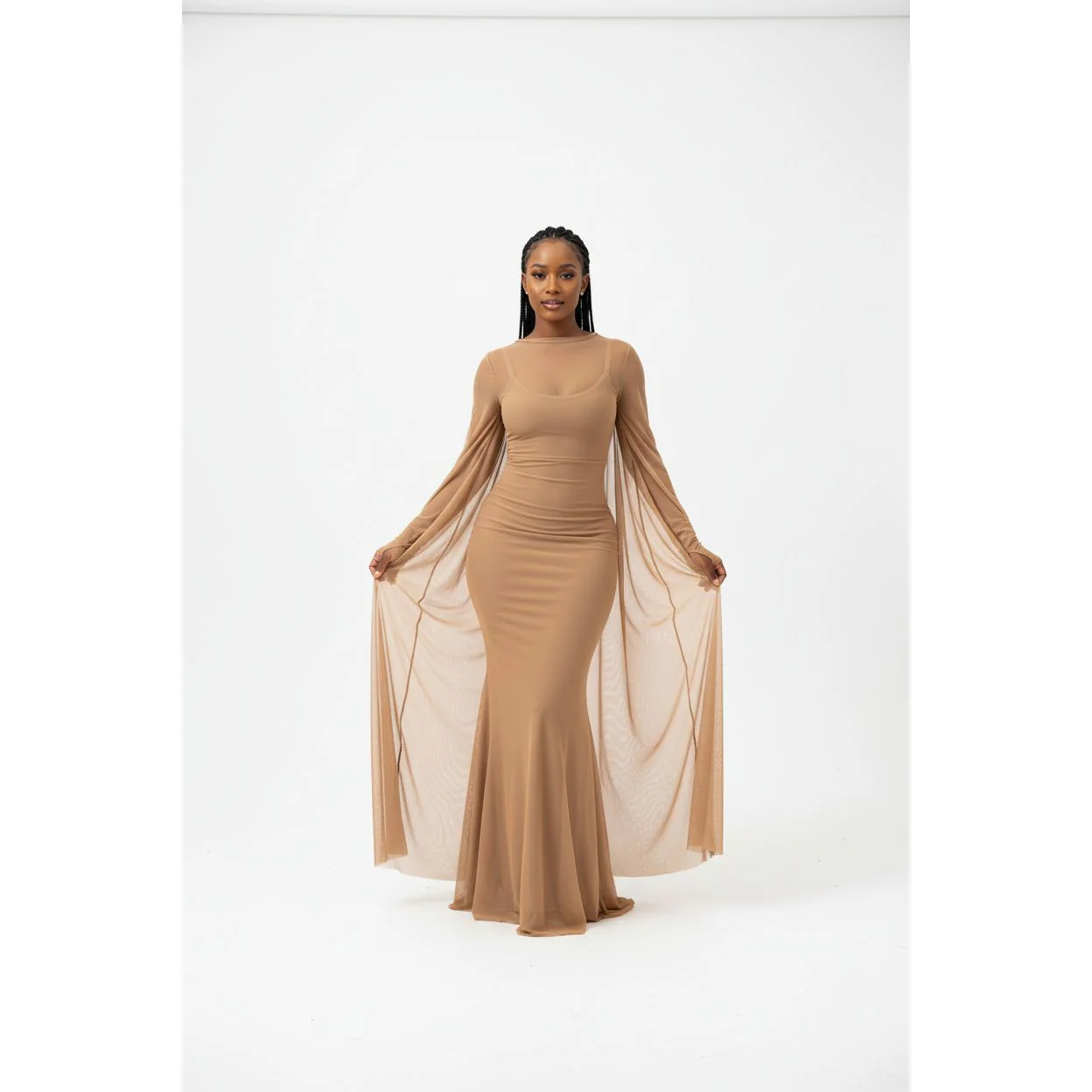 Plain Color Long Sleeve Simple Casual Elegant Draped Pleated Sleeve Dress - Image 2