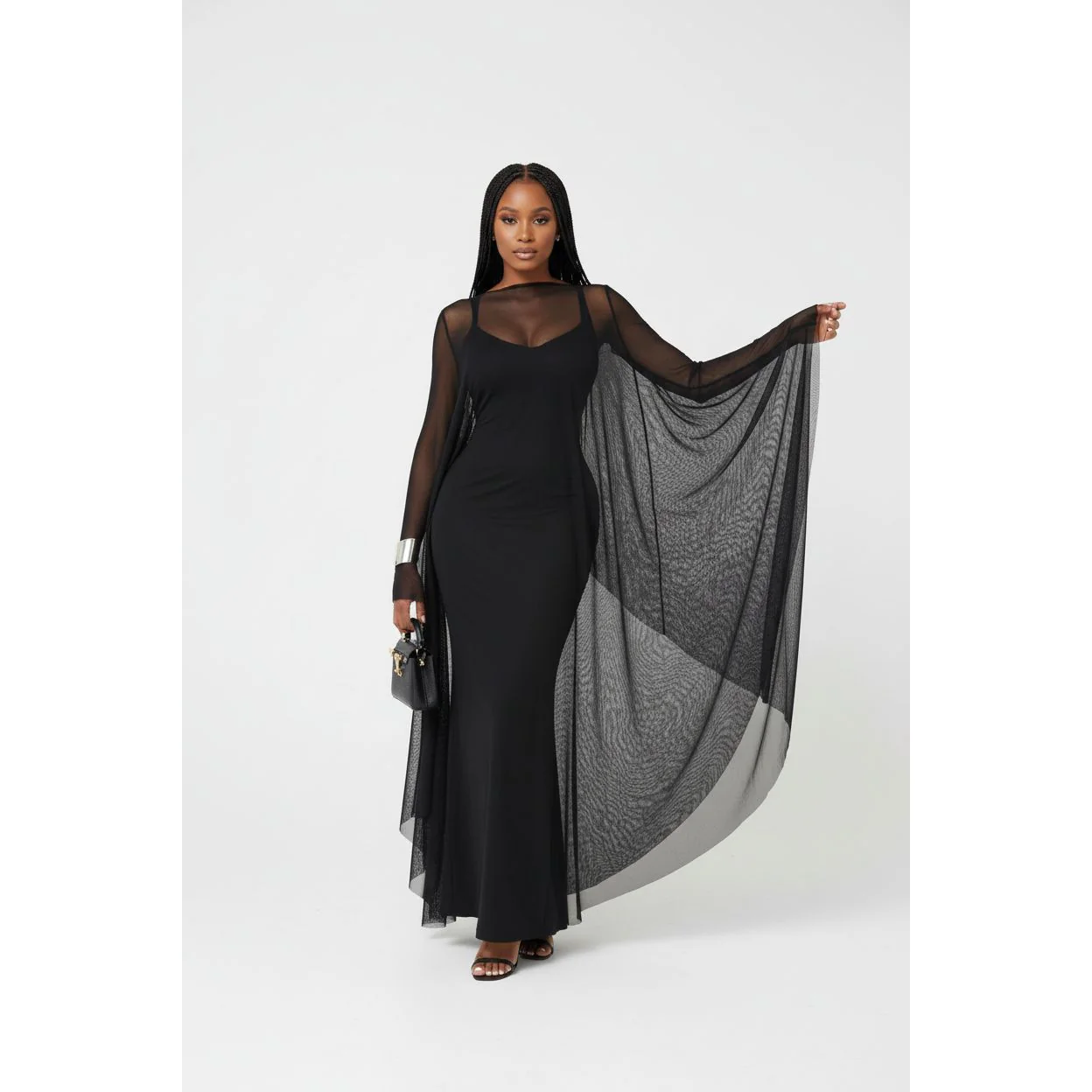 Plain Color Long Sleeve Simple Casual Elegant Draped Pleated Sleeve Dress - Image 3