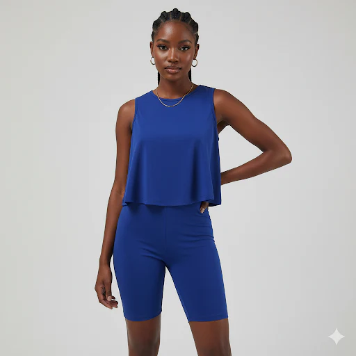Plain Color Ruffle Edge Sleeveless Two Set Swimsuit for Women Shorts and Top Set - Image 3