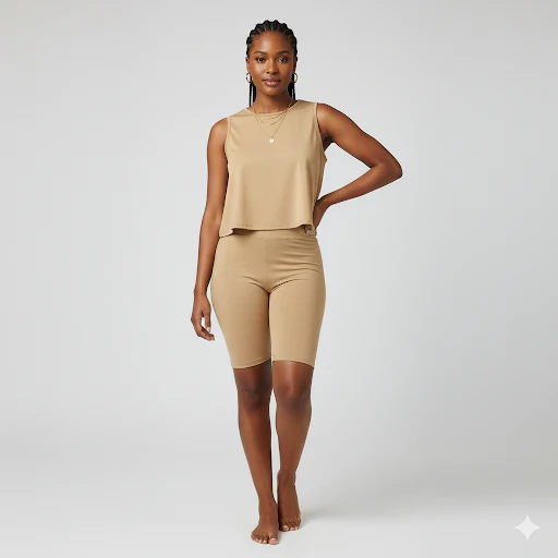 Plain Color Ruffle Edge Sleeveless Two Set Swimsuit for Women Shorts and Top Set - Image 4