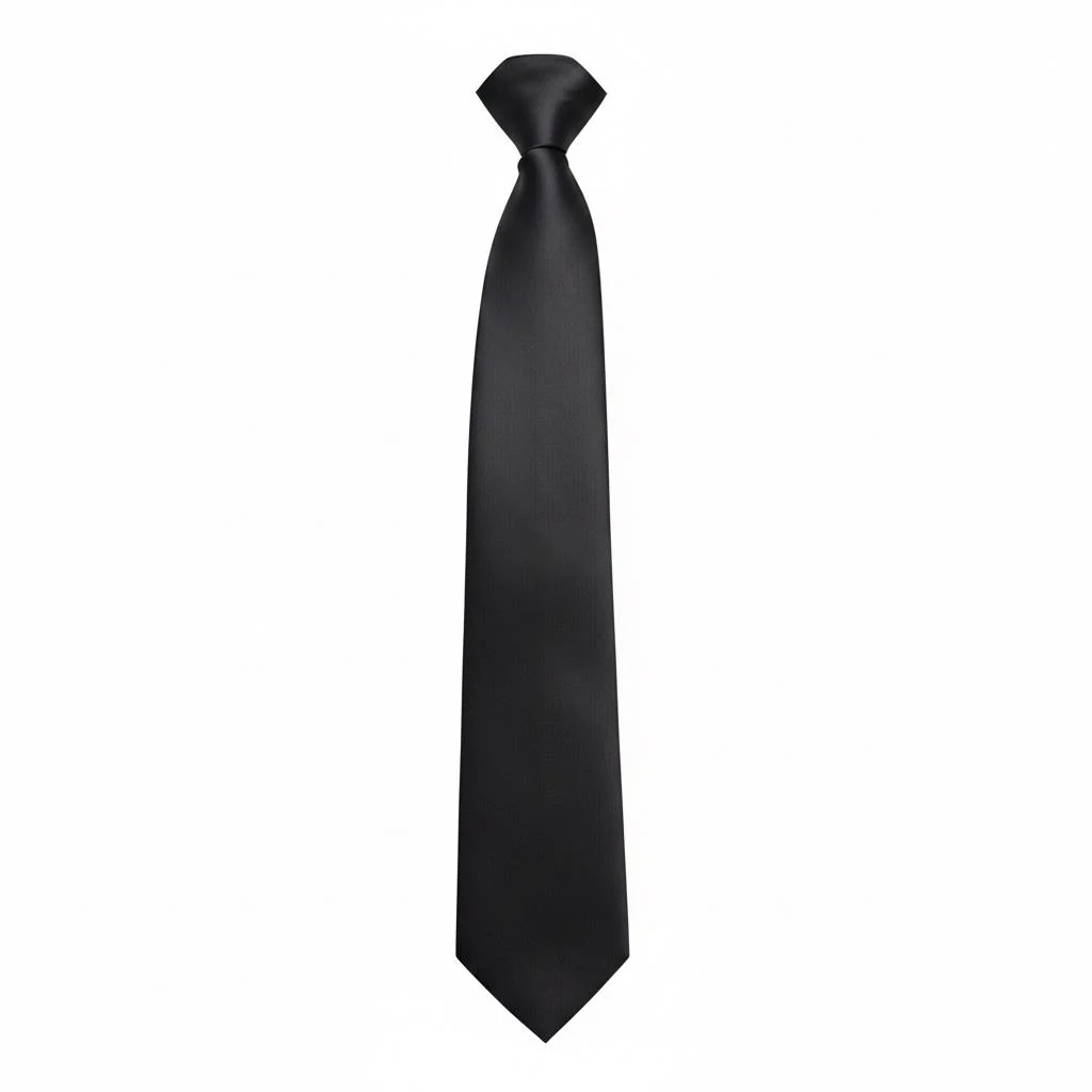Plain Zipper black satin finish silk skinny tie - Image 2