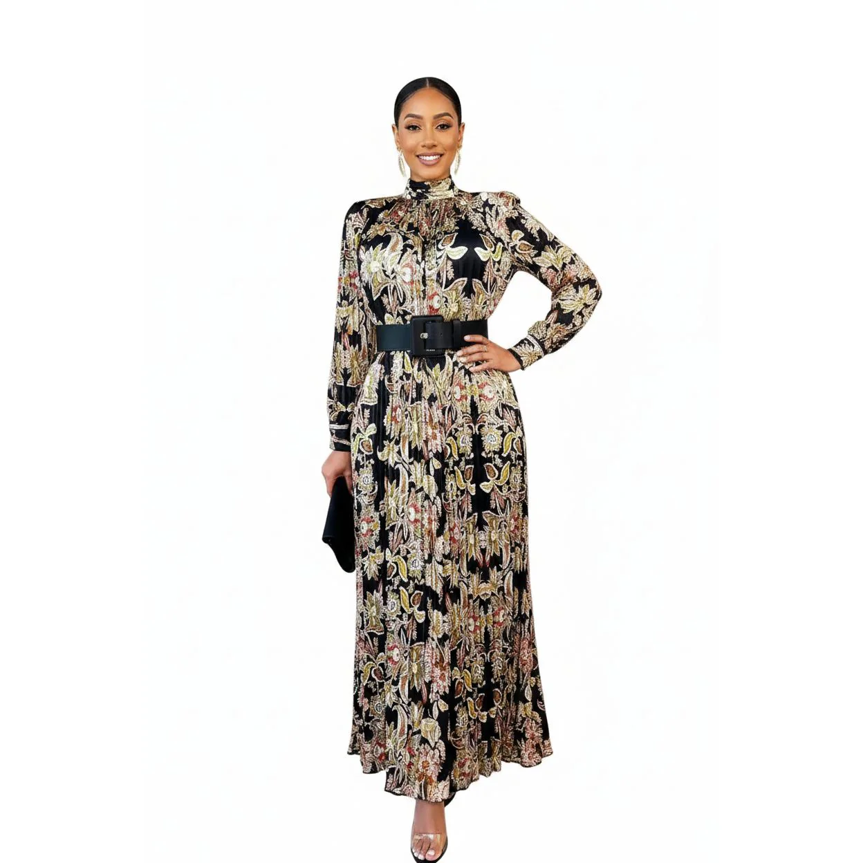 Pleated Floral Maxi Dress