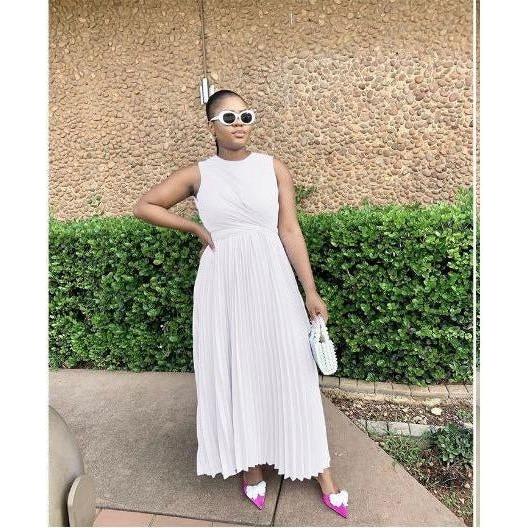 Pleated A-line Midi Dress - Image 3
