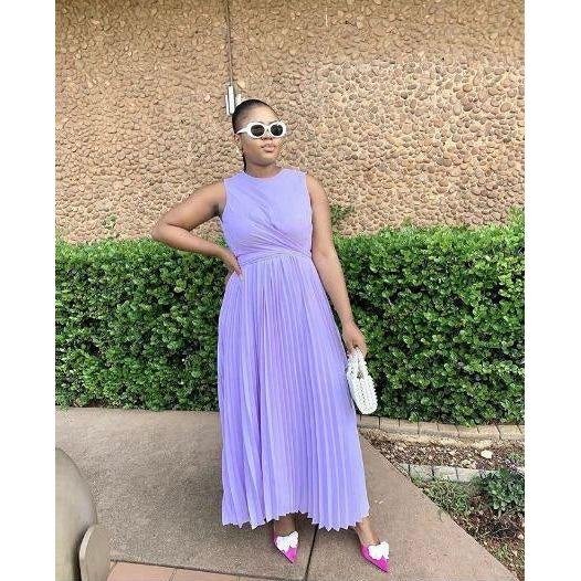 Pleated A-line Midi Dress - Image 4