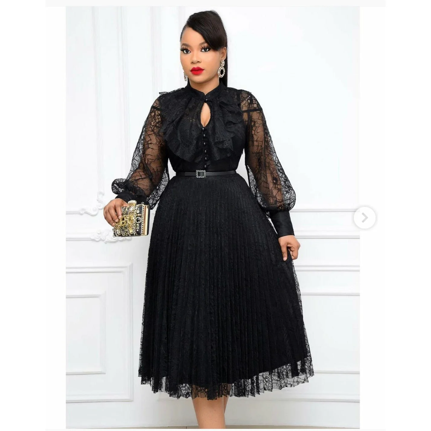 Pleated Lace Dress - Image 2