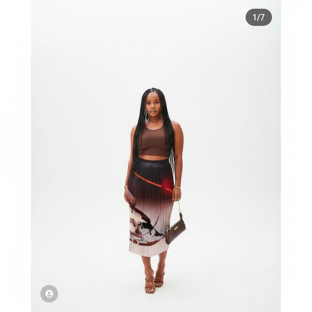 Pleated Print Bodycon Skirt - Image 2