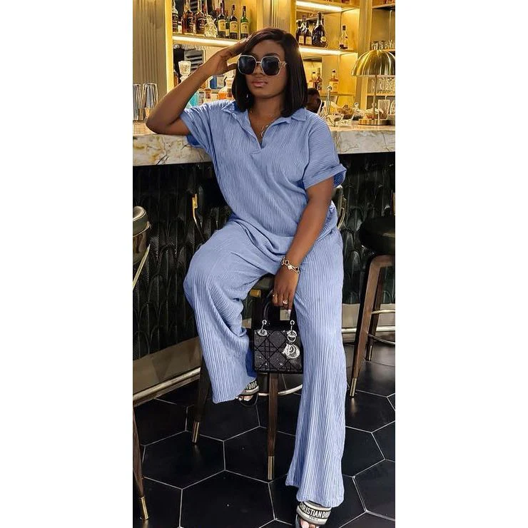Pleated Shirt & Trousers Two Piece Sets Elegant Long Sleeve Shirts And High Waist Wide Leg Pants Suit - Image 3
