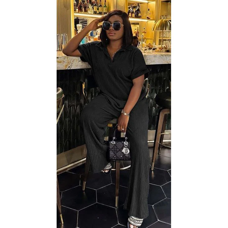 Pleated Shirt & Trousers Two Piece Sets Elegant Long Sleeve Shirts And High Waist Wide Leg Pants Suit - Image 5