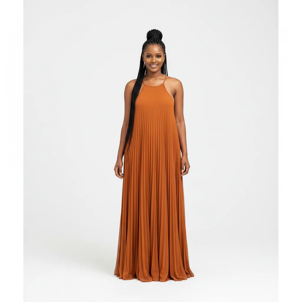 Pleated Short Sleeve Maxi Dress