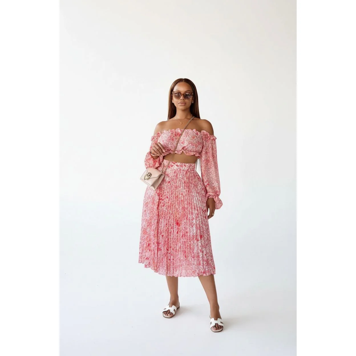 Pleated Skirt and Boob Tube Crop Set