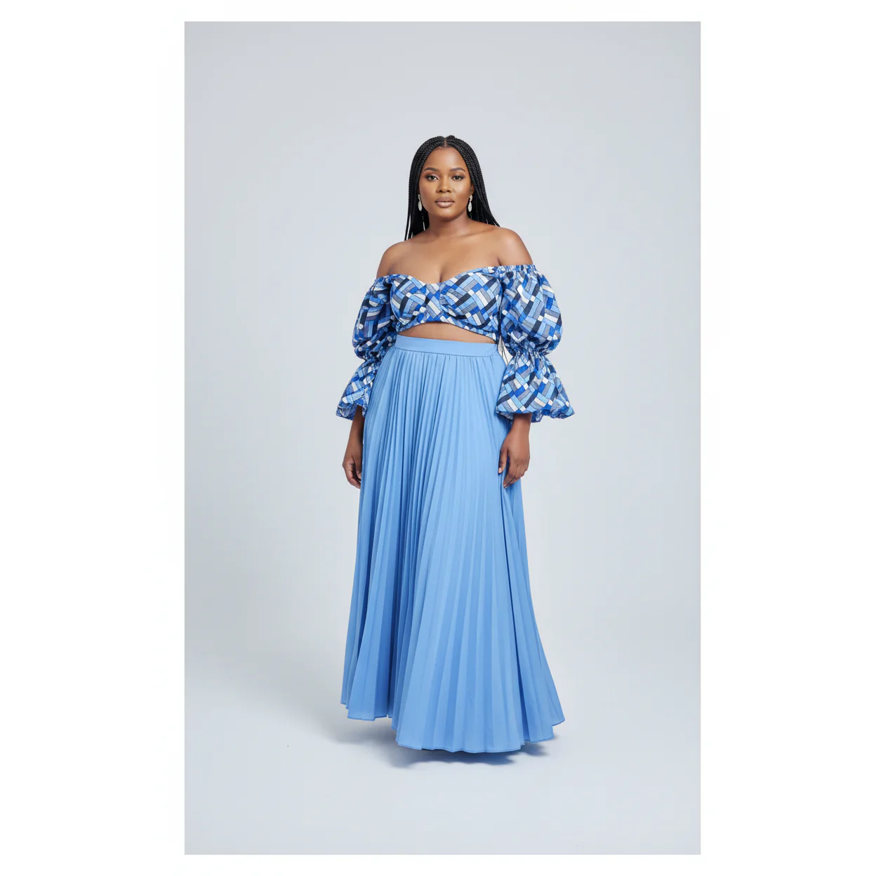 Pleated Skirt And Off Shoulder Top Set - Image 2