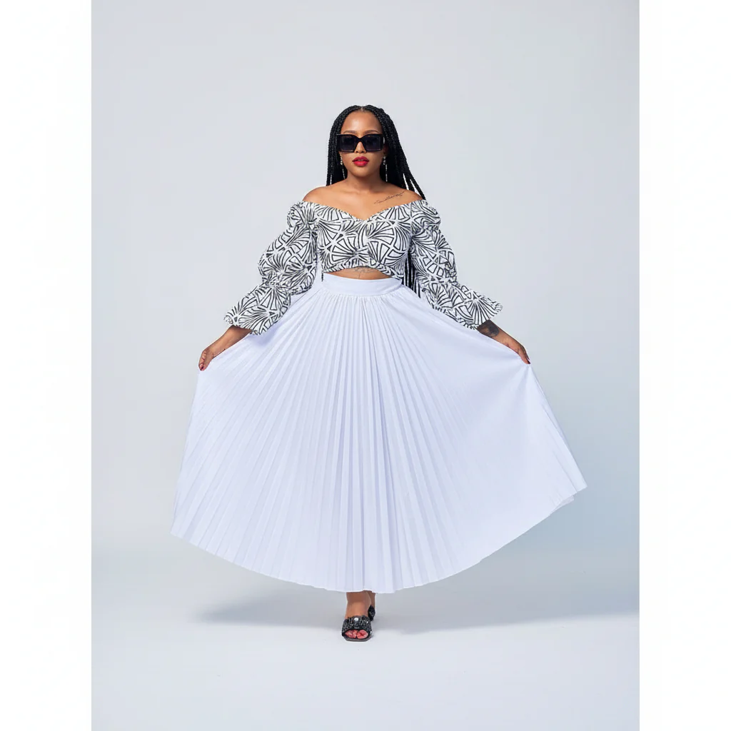 Pleated Skirt and Off shoulder Top Set - Image 2