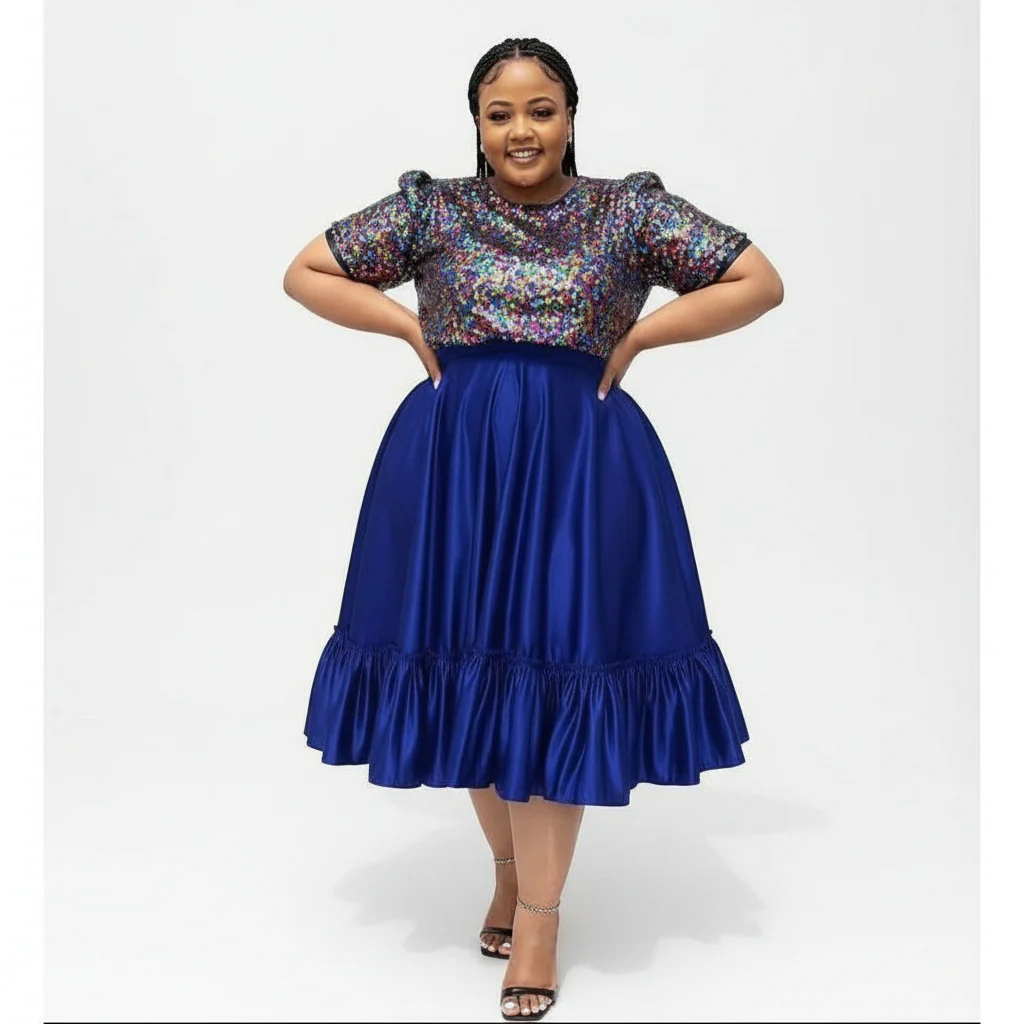 Pleated Skirt and Puff Glitter Top Set - Image 2