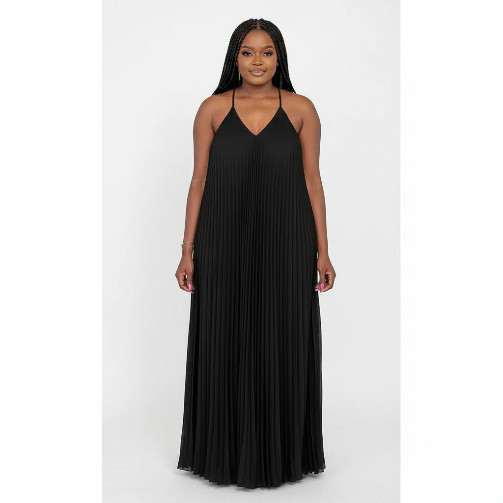 Pleated Sleeveless Midi V-neck Dress. - Image 2