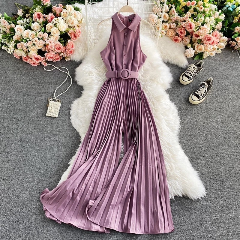 Pleated Sleeveless Vintage Jumpsuit - Image 6