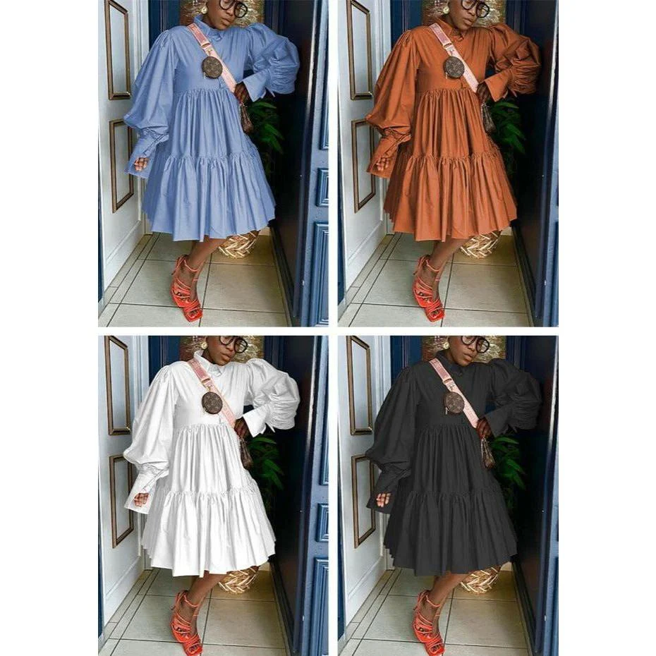 Pleated  Turndown Collar Dress - Image 2