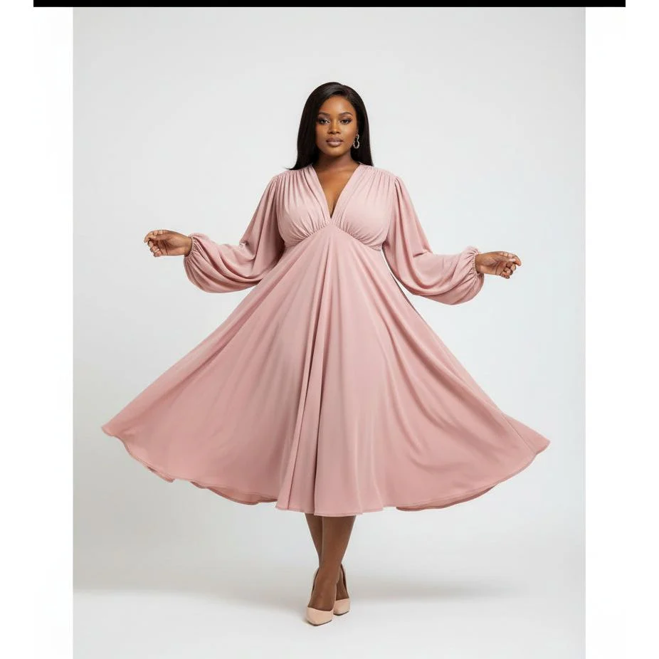 Pleated V-Neck Detailed Midi Dress - Image 3