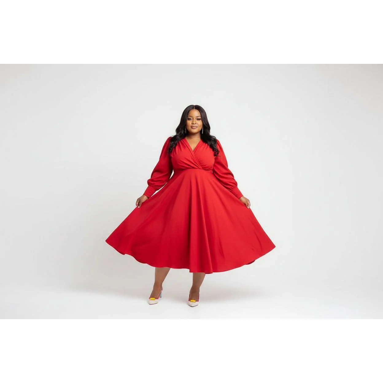 Pleated V-Neck Detailed Midi Dress - Image 5