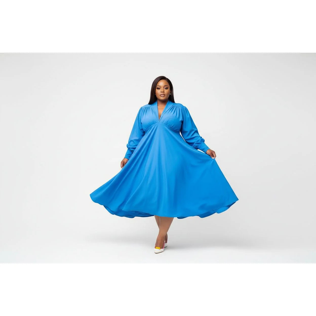 Pleated V-Neck Detailed Midi Dress - Image 6