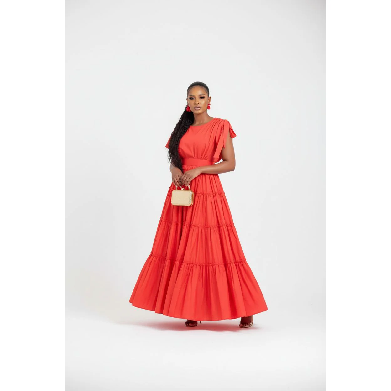 Pleated Vintage Short Sleeve High Waist A-Line Maxi Dress - Image 3