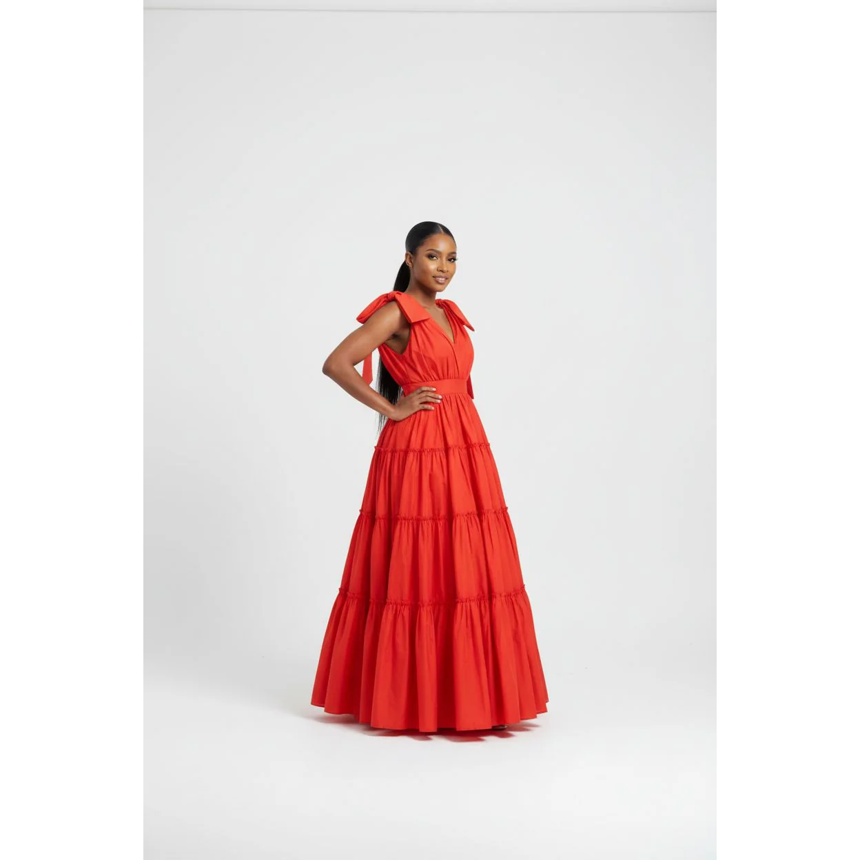 Pleated Vintage Short Sleeve High Waist A-Line Maxi Dress - Image 4