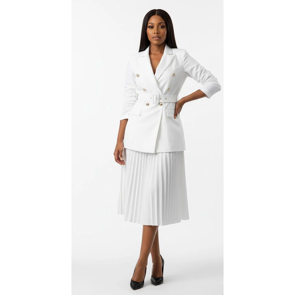 Plus Lapel Neck Blazer & Pleated Skirt 2 Piece Set - Image 3