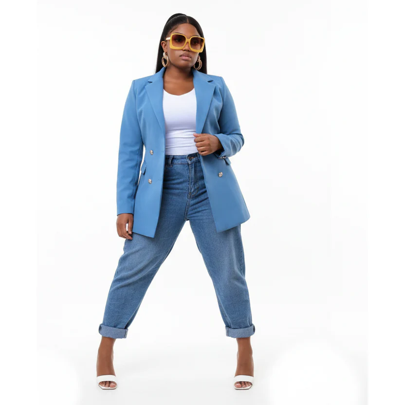Plus Lapel Neck Solid Double Graduation Breasted Blazer - Image 6