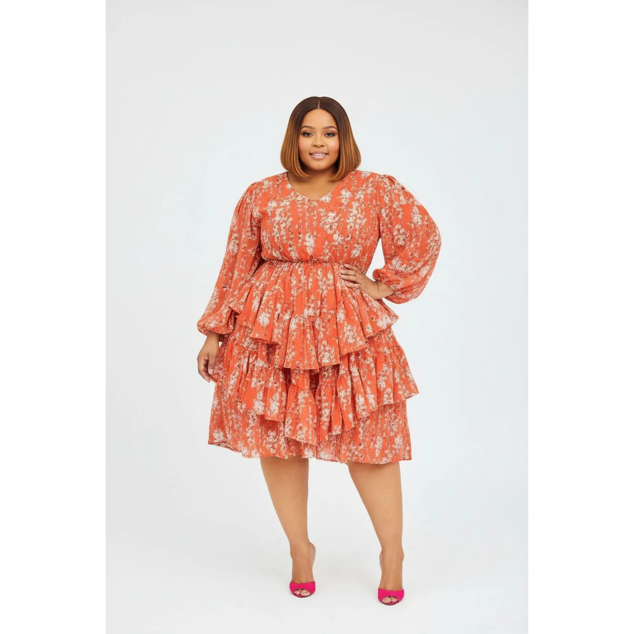 Plus Ruffle Bottom Mini Formal Dress