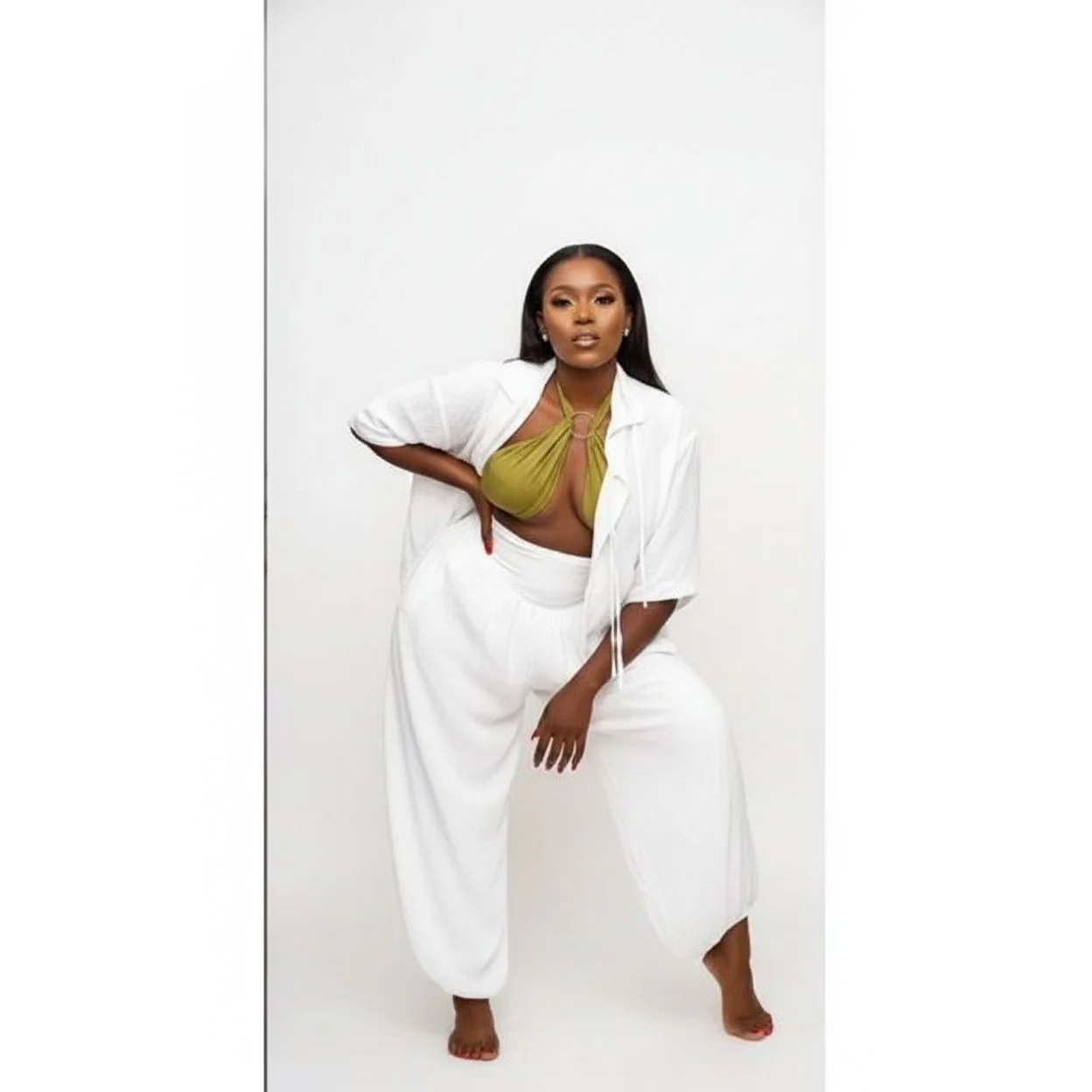 Plus Size 2 Piece Long Sleeve Shirt Top & Wide Leg Pants - Image 2