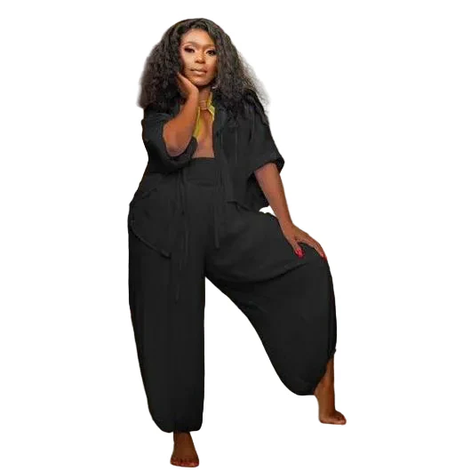 Plus Size 2 Piece Long Sleeve Shirt Top & Wide Leg Pants - Image 4