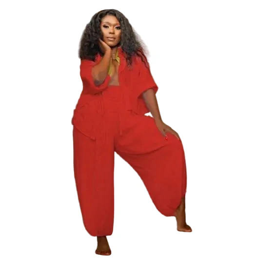 Plus Size 2 Piece Long Sleeve Shirt Top & Wide Leg Pants - Image 5
