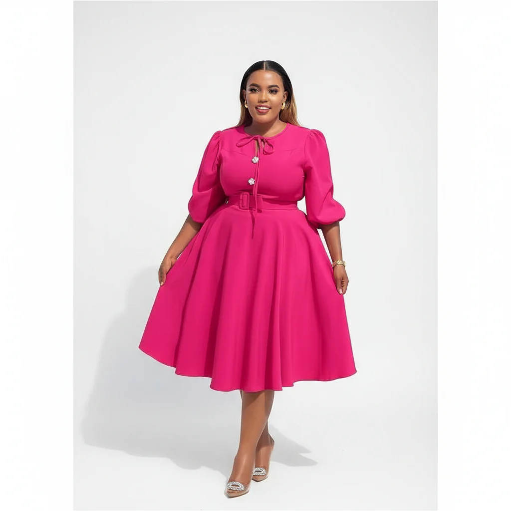 Plus Size 3 Quoter Sleeve Midi Dress - Image 2