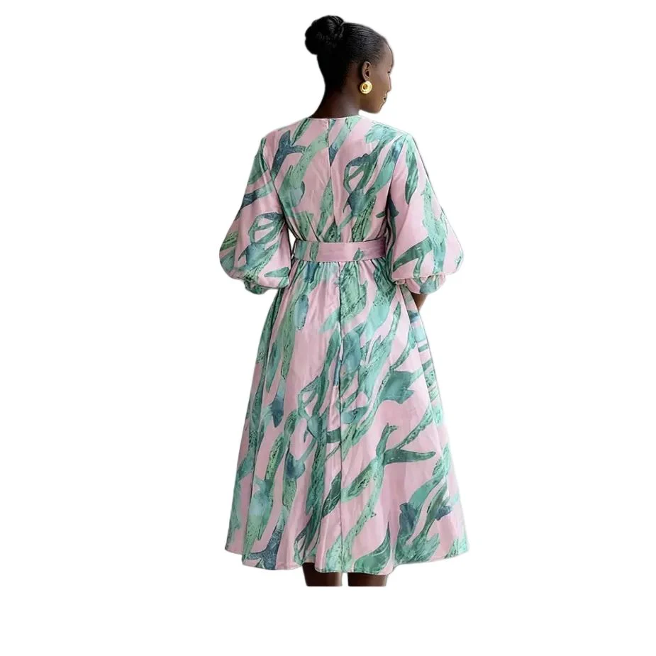 Plus Size Bohemian Print Belted Midi Dress - Image 2